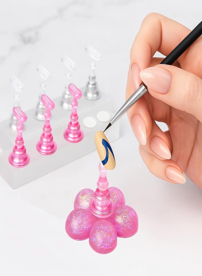 HomTop Nail Stand for Press On Nails – 2 Set Acrylic Nail Holders for Nail Art Practice, 10 Nail Stands, 60Pcs Reusable Putty, Flower Shaped Base & Tweezers, Nail Art Tool Kit for Salon & Home - Image 5